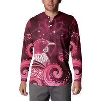 New Zealand Matariki Button Sweatshirt Maori Tui Bird Magenta Galaxy DT05 - Polynesian Pride