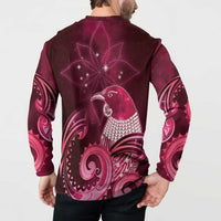 New Zealand Matariki Button Sweatshirt Maori Tui Bird Magenta Galaxy DT05 - Polynesian Pride
