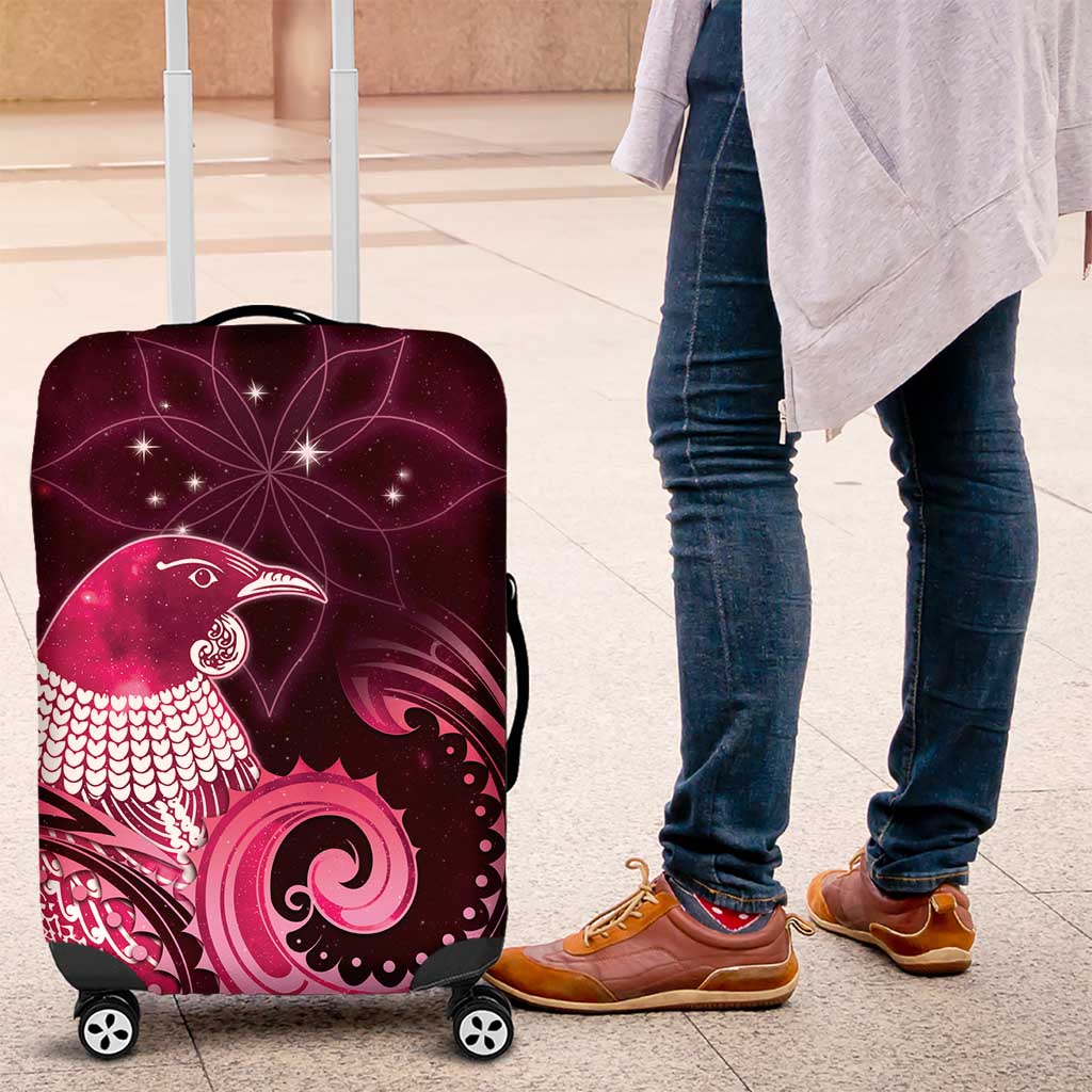 New Zealand Matariki Luggage Cover Maori Tui Bird Magenta Galaxy DT05 Magenta - Polynesian Pride