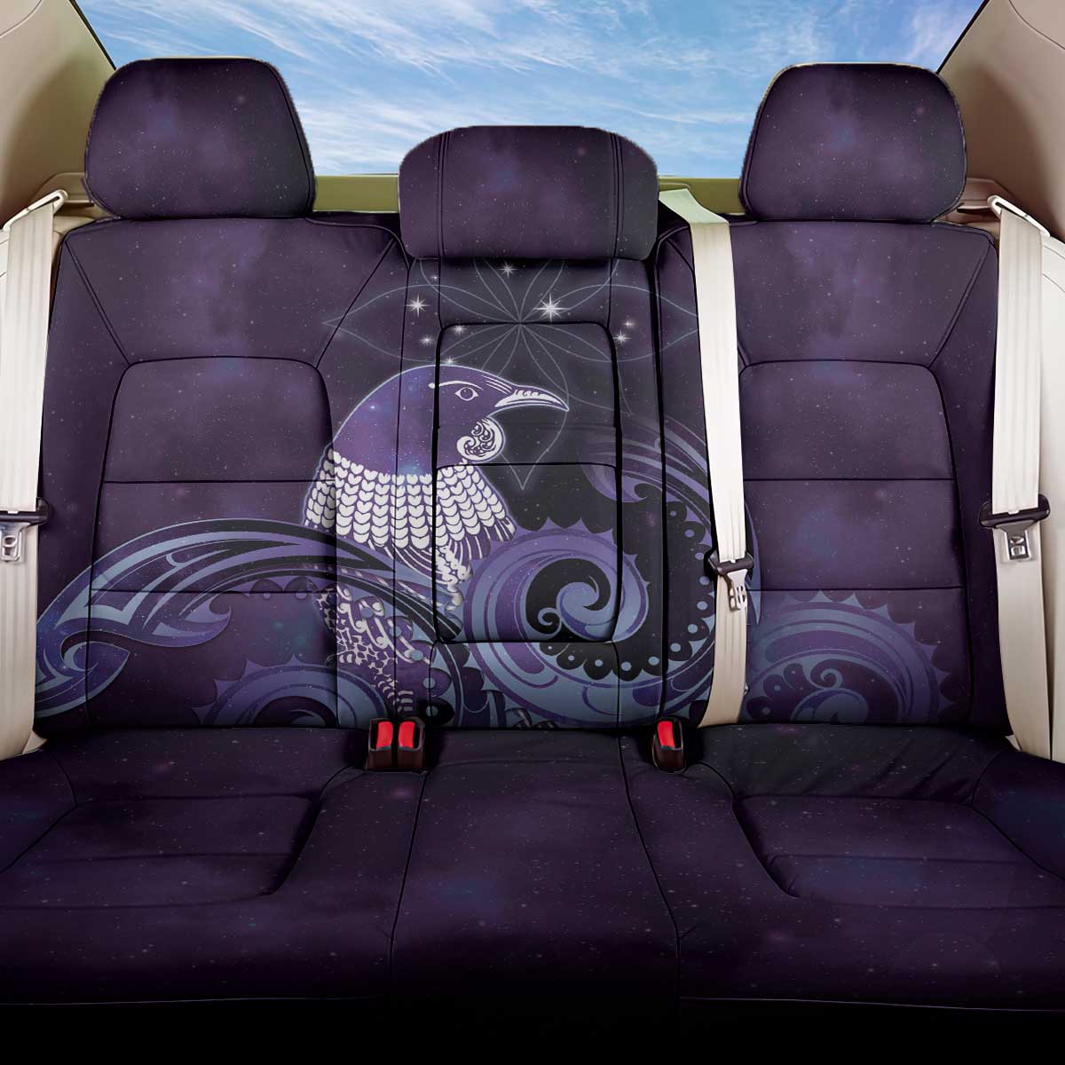 New Zealand Matariki Back Car Seat Cover Maori Tui Bird Purple Galaxy DT05 One Size Purple - Polynesian Pride