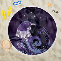 New Zealand Matariki Beach Blanket Maori Tui Bird Purple Galaxy DT05 One Size 150cm Purple - Polynesian Pride