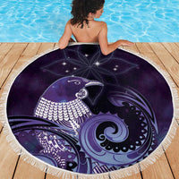 New Zealand Matariki Beach Blanket Maori Tui Bird Purple Galaxy DT05 - Polynesian Pride