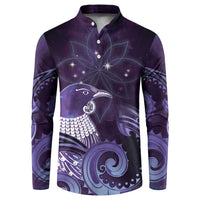 New Zealand Matariki Button Sweatshirt Maori Tui Bird Purple Galaxy DT05 Purple - Polynesian Pride