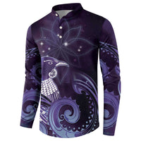 New Zealand Matariki Button Sweatshirt Maori Tui Bird Purple Galaxy DT05 - Polynesian Pride