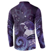 New Zealand Matariki Button Sweatshirt Maori Tui Bird Purple Galaxy DT05 - Polynesian Pride