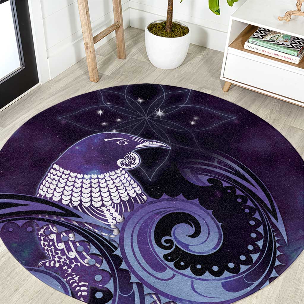 New Zealand Matariki Round Carpet Maori Tui Bird Purple Galaxy DT05 Purple - Polynesian Pride