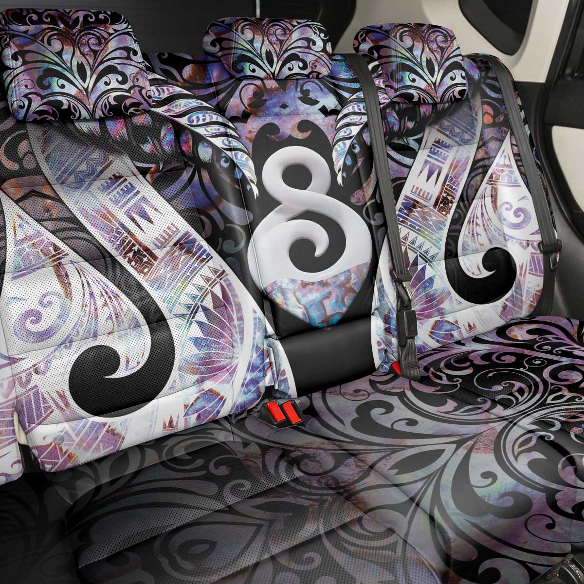 New Zealand Aotearoa Back Car Seat Cover Pikorua Single Twist Pink Paua Shell DT05 - Polynesian Pride