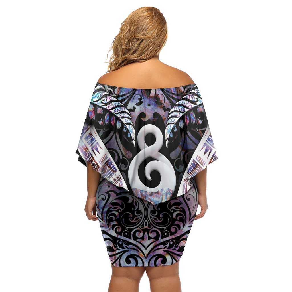 New Zealand Aotearoa Off Shoulder Short Dress Pikorua Single Twist Pink Paua Shell DT05 - Polynesian Pride