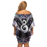 New Zealand Aotearoa Off Shoulder Short Dress Pikorua Single Twist Pink Paua Shell DT05 - Polynesian Pride