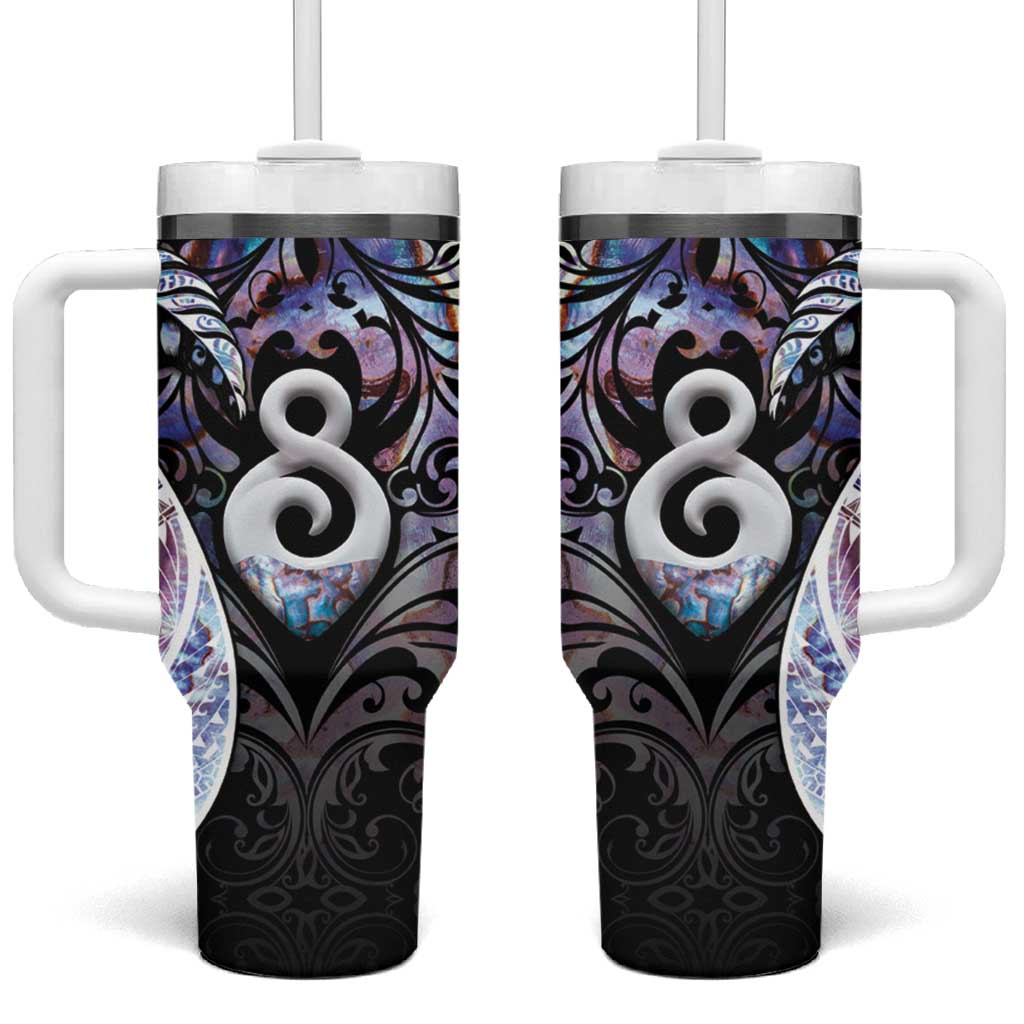 New Zealand Aotearoa Tumbler With Handle Pikorua Single Twist Pink Paua Shell DT05 One Size: 40 oz Pink - Polynesian Pride