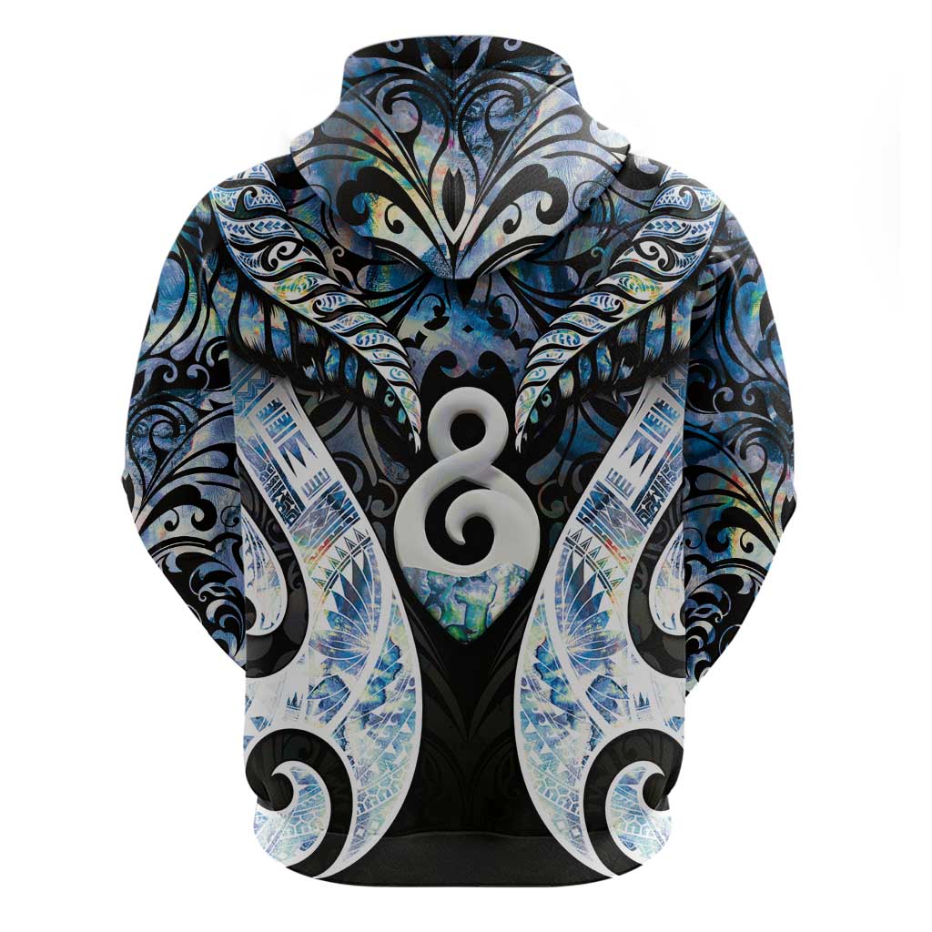 New Zealand Aotearoa Zip Hoodie Pikorua Single Twist Green Paua Shell DT05 - Polynesian Pride