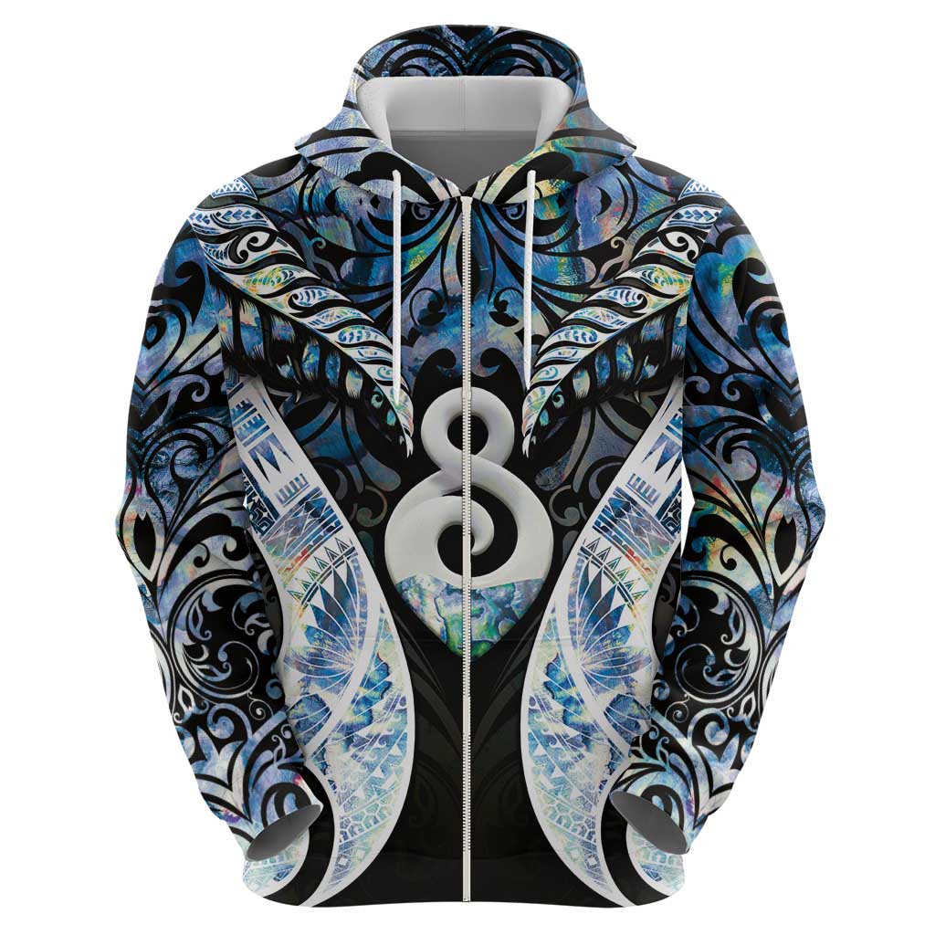 New Zealand Aotearoa Zip Hoodie Pikorua Single Twist Green Paua Shell DT05 - Polynesian Pride