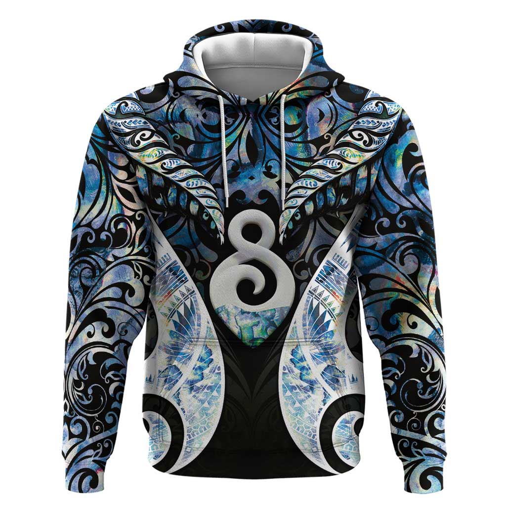 New Zealand Aotearoa Zip Hoodie Pikorua Single Twist Green Paua Shell DT05 Pullover Hoodie Green - Polynesian Pride