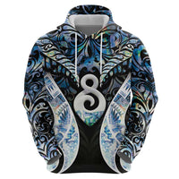 New Zealand Aotearoa Zip Hoodie Pikorua Single Twist Green Paua Shell DT05 - Polynesian Pride