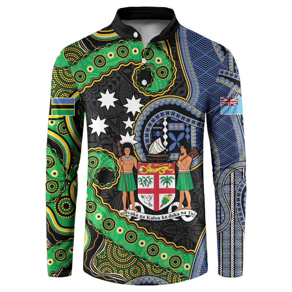 South Sea Islanders And Fiji Button Sweatshirt Fijian Coat Of Arms And Southern Cross DT05 Black - Polynesian Pride