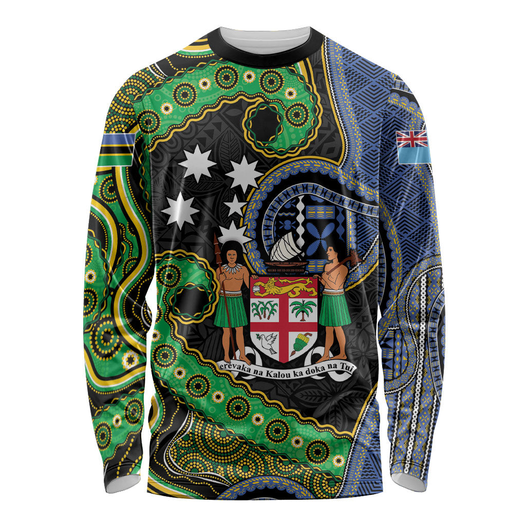South Sea Islanders And Fiji Long Sleeve Shirt Fijian Coat Of Arms And Southern Cross DT05 Unisex Black - Polynesian Pride
