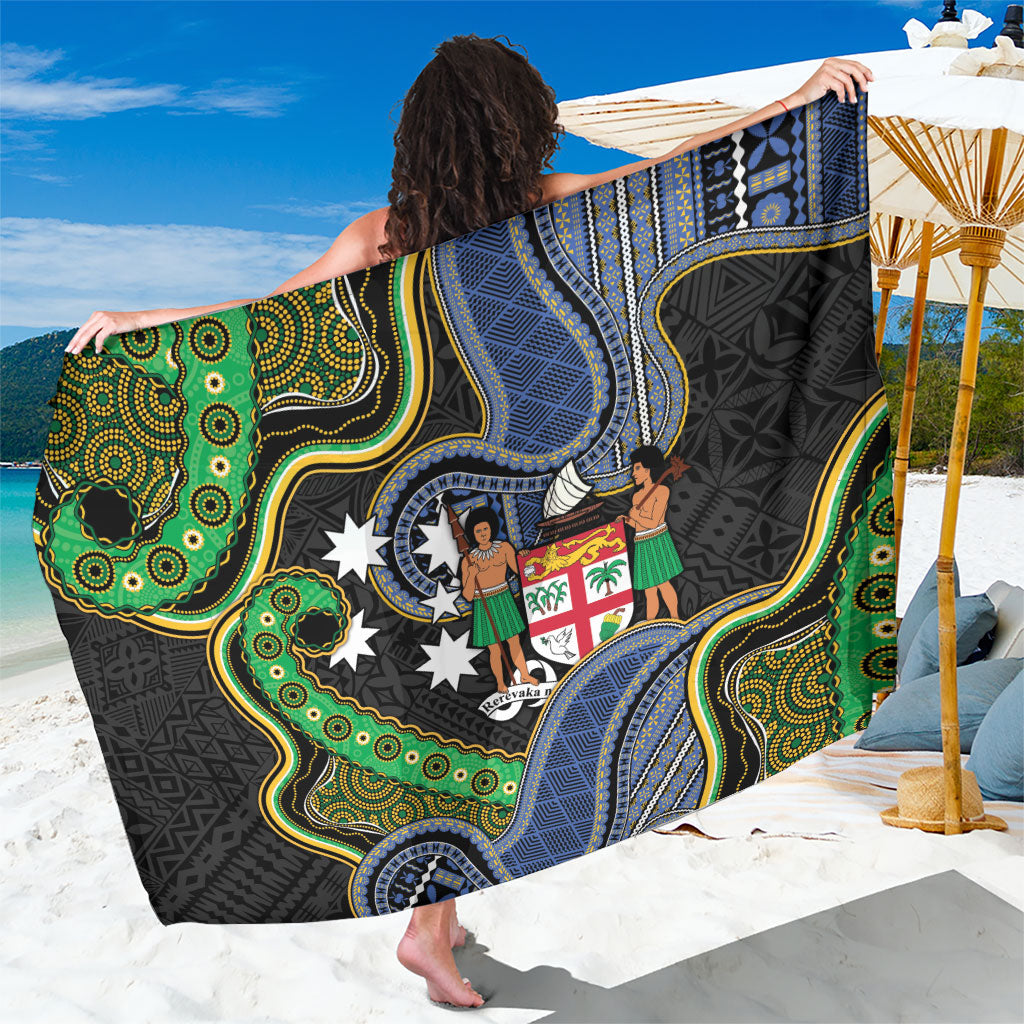 South Sea Islanders And Fiji Sarong Fijian Coat Of Arms And Southern Cross DT05 One Size 44 x 66 inches Black - Polynesian Pride