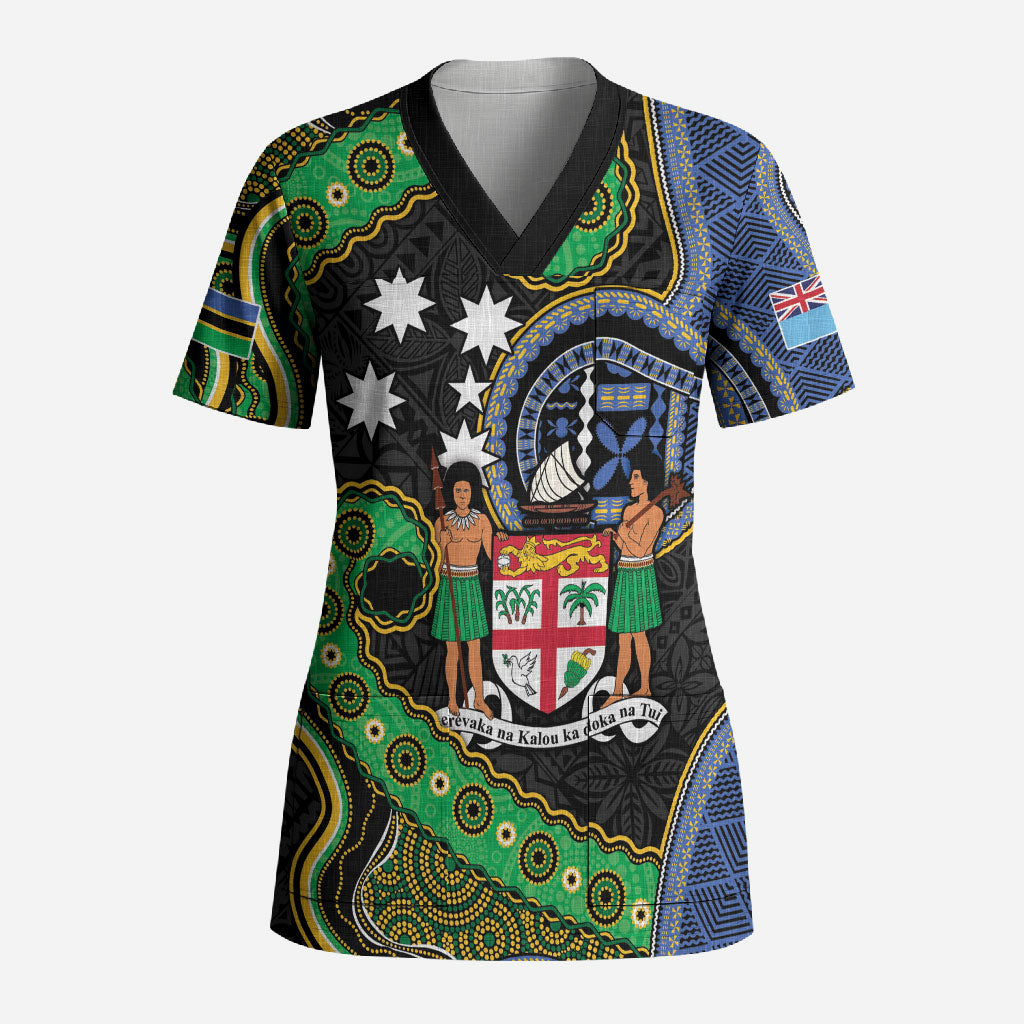 South Sea Islanders And Fiji Scrub Top Fijian Coat Of Arms And Southern Cross DT05 Adult Black - Polynesian Pride