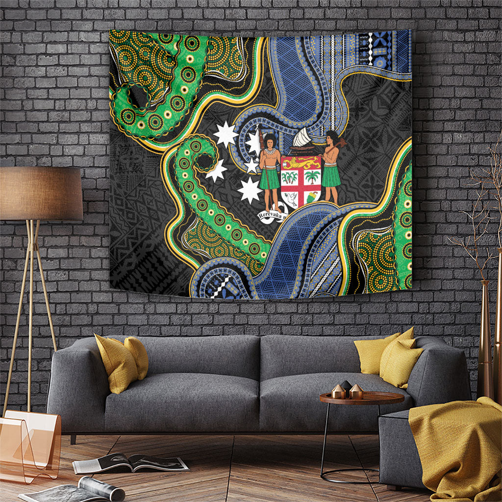 South Sea Islanders And Fiji Tapestry Fijian Coat Of Arms And Southern Cross DT05 Black - Polynesian Pride