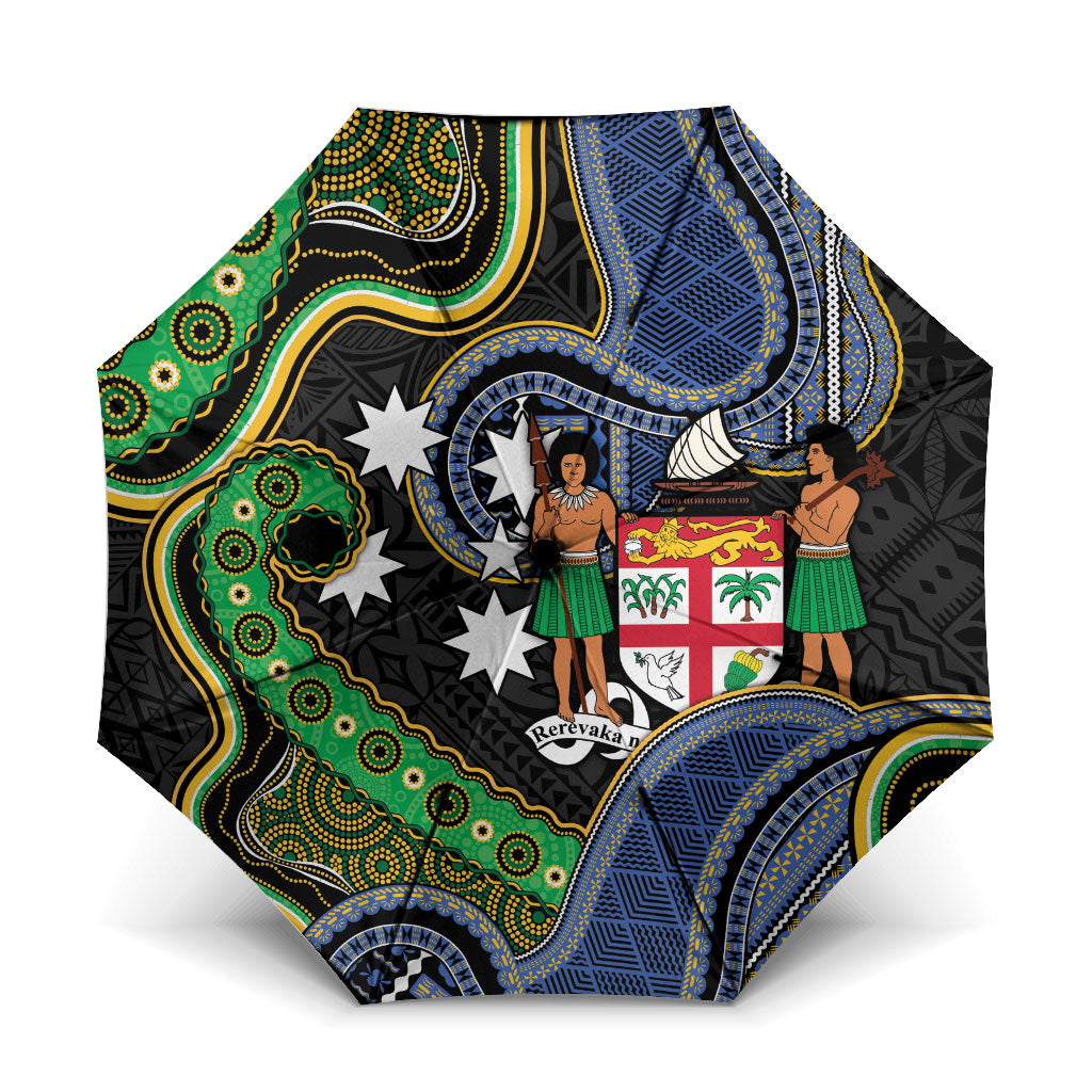 South Sea Islanders And Fiji Umbrella Fijian Coat Of Arms And Southern Cross DT05 One Size Folded 11.42 inch Opened Diameter 37.4 inch Black - Polynesian Pride