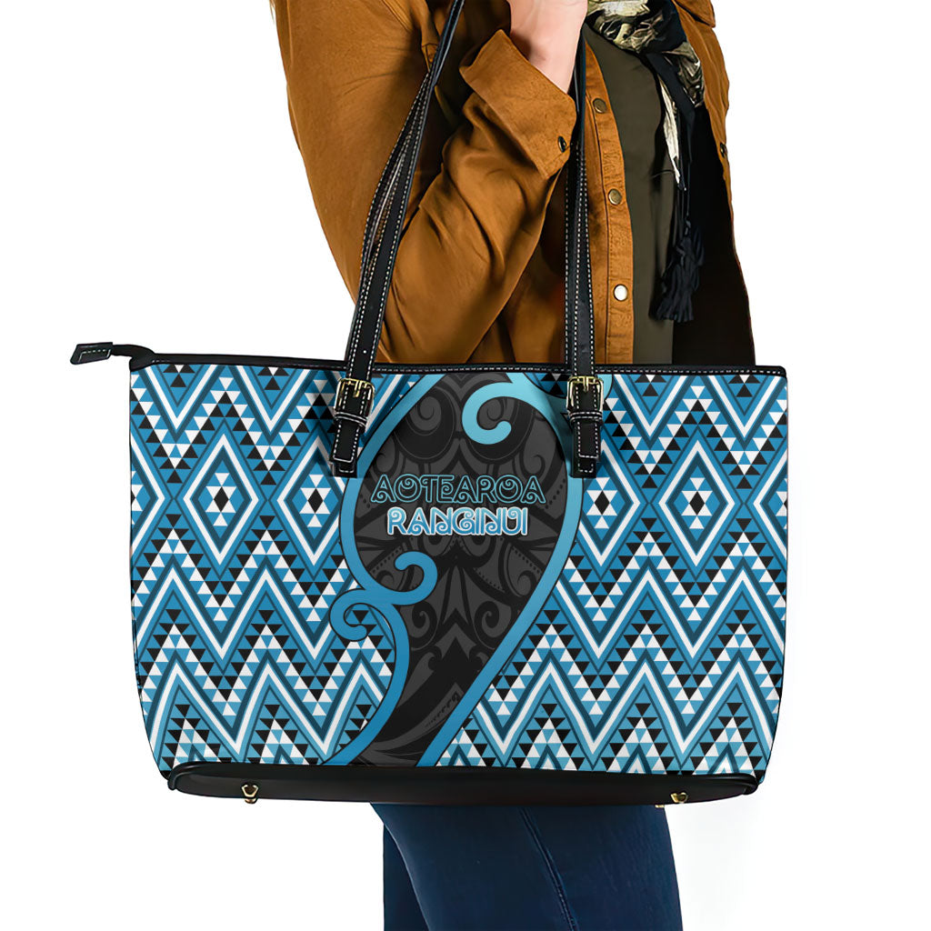 Aotearoa Atua Ranginui Leather Tote Bag Maori Sky Father Koru Patterns DT05 - Polynesian Pride