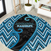 Aotearoa Atua Ranginui Round Carpet Maori Sky Father Koru Patterns DT05 Blue - Polynesian Pride