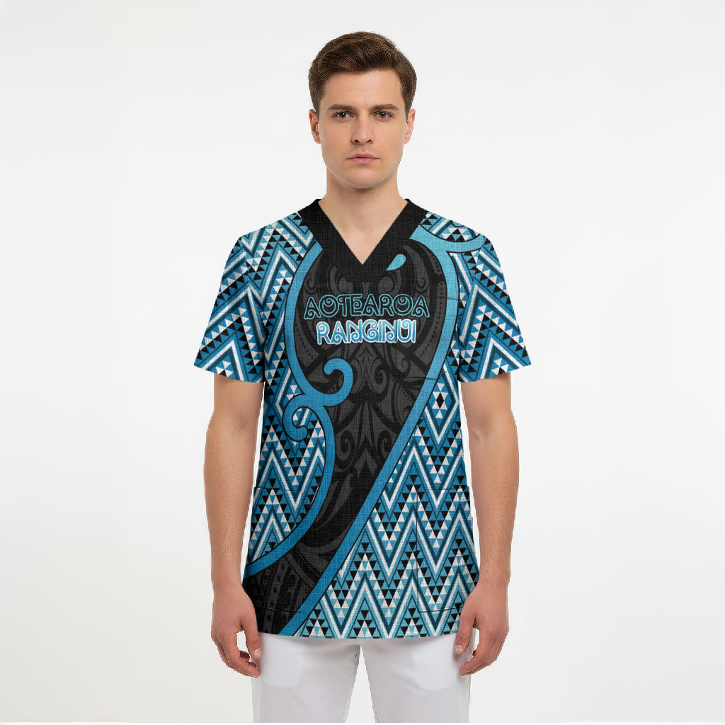 Custom Aotearoa Atua Ranginui Scrub Top Maori Sky Father Koru Patterns DT05 - Polynesian Pride