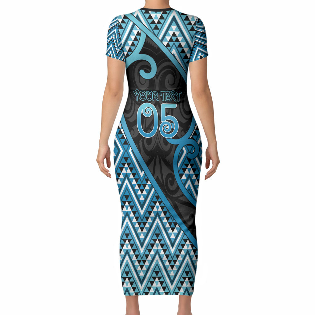 Custom Aotearoa Atua Ranginui Short Sleeve Bodycon Dress Maori Sky Father Koru Patterns DT05 - Polynesian Pride