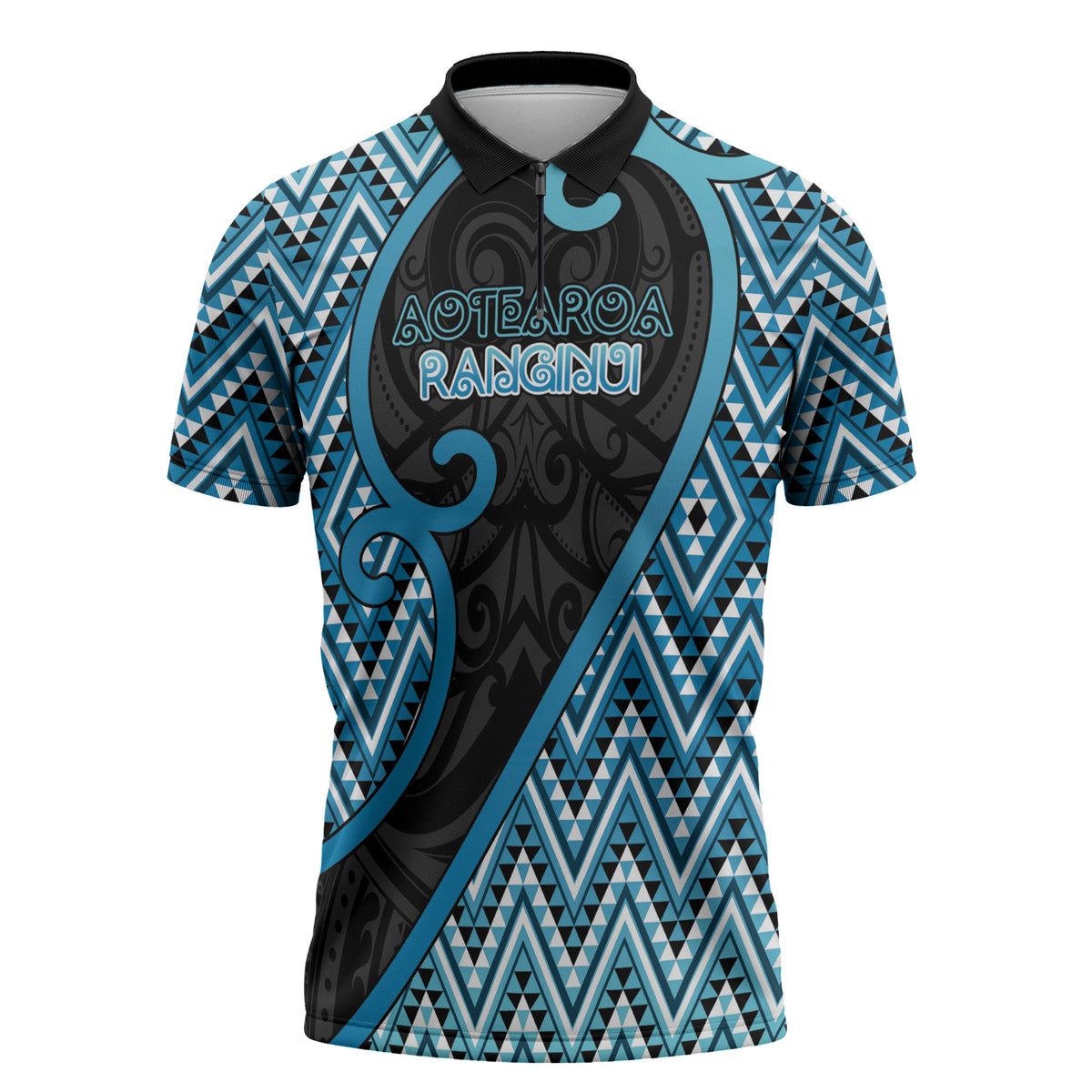 Custom Aotearoa Atua Ranginui Zipper Polo Shirt Maori Sky Father Koru Patterns DT05 Blue - Polynesian Pride