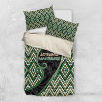 Aotearoa Atua Papatuanuku Bedding Set Earth Mother Father Koru Patterns DT05 US Twin 172cm x 218cm Green - Polynesian Pride