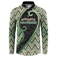 Custom Aotearoa Atua Papatuanuku Button Sweatshirt Earth Mother Father Koru Patterns DT05 Green - Polynesian Pride