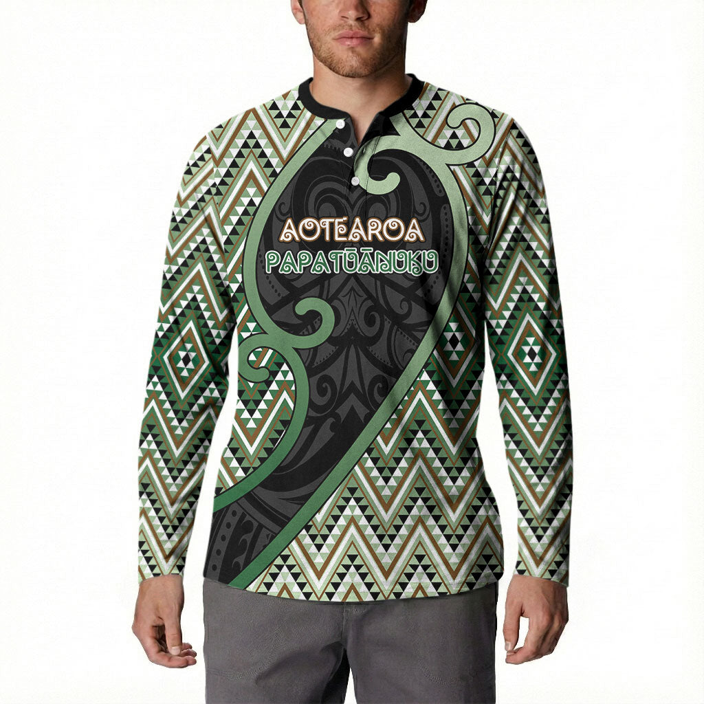 Custom Aotearoa Atua Papatuanuku Button Sweatshirt Earth Mother Father Koru Patterns DT05 - Polynesian Pride