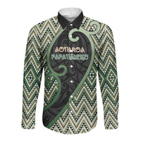 Custom Aotearoa Atua Papatuanuku Long Sleeve Button Shirt Earth Mother Father Koru Patterns DT05 Unisex Green - Polynesian Pride