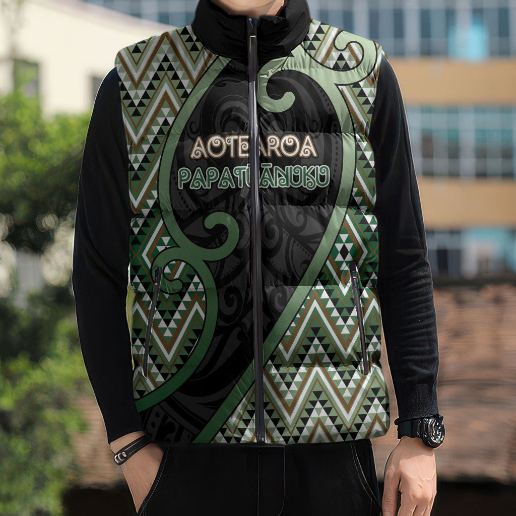 Custom Aotearoa Atua Papatuanuku Sleeveless Puffer Jacket Earth Mother Father Koru Patterns DT05 - Polynesian Pride