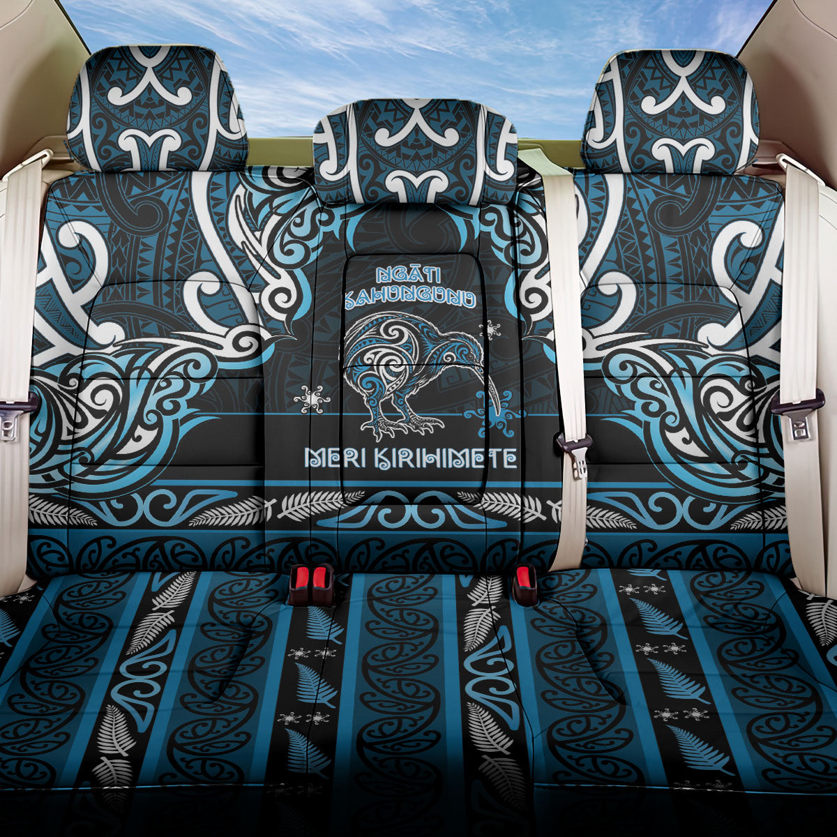 Ngati Kahungunu Aotearoa Meri Kirihimete Back Car Seat Cover Maori Kiwi Bird Silver Fern Koru Pattern DT05 One Size Blue - Polynesian Pride