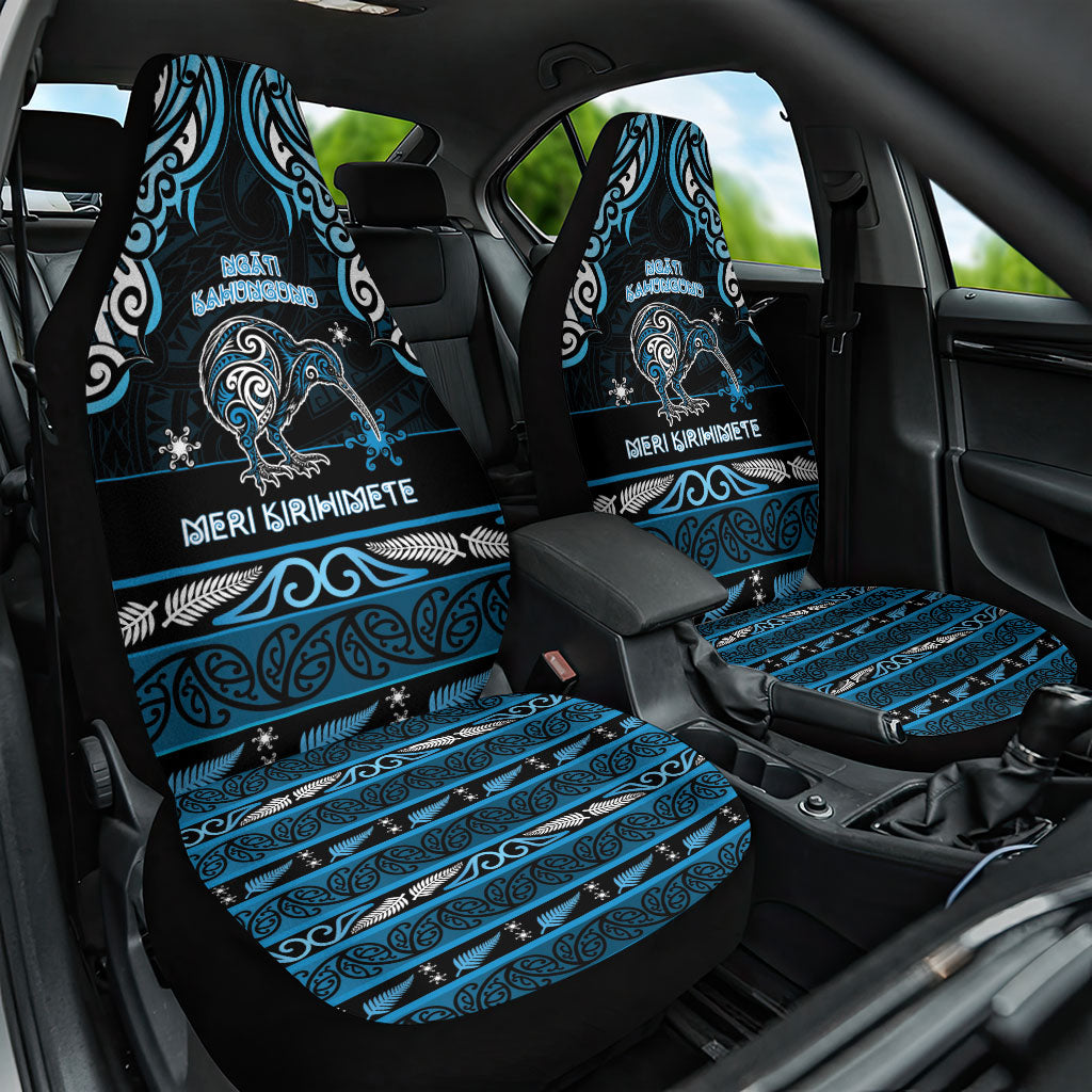 Ngati Kahungunu Aotearoa Meri Kirihimete Car Seat Cover Maori Kiwi Bird Silver Fern Koru Pattern DT05 One Size Blue - Polynesian Pride