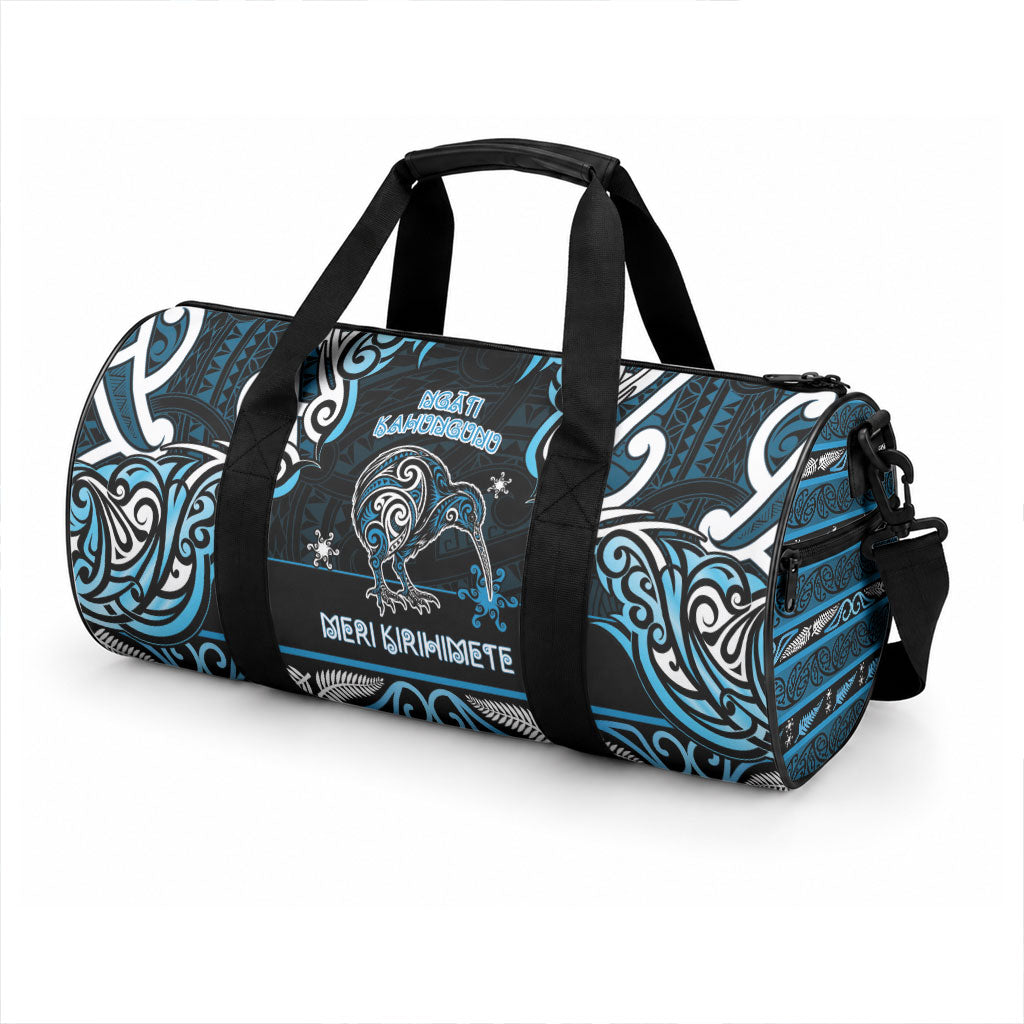 Ngati Kahungunu Aotearoa Meri Kirihimete Duffle Bag Maori Kiwi Bird Silver Fern Koru Pattern DT05 - Polynesian Pride