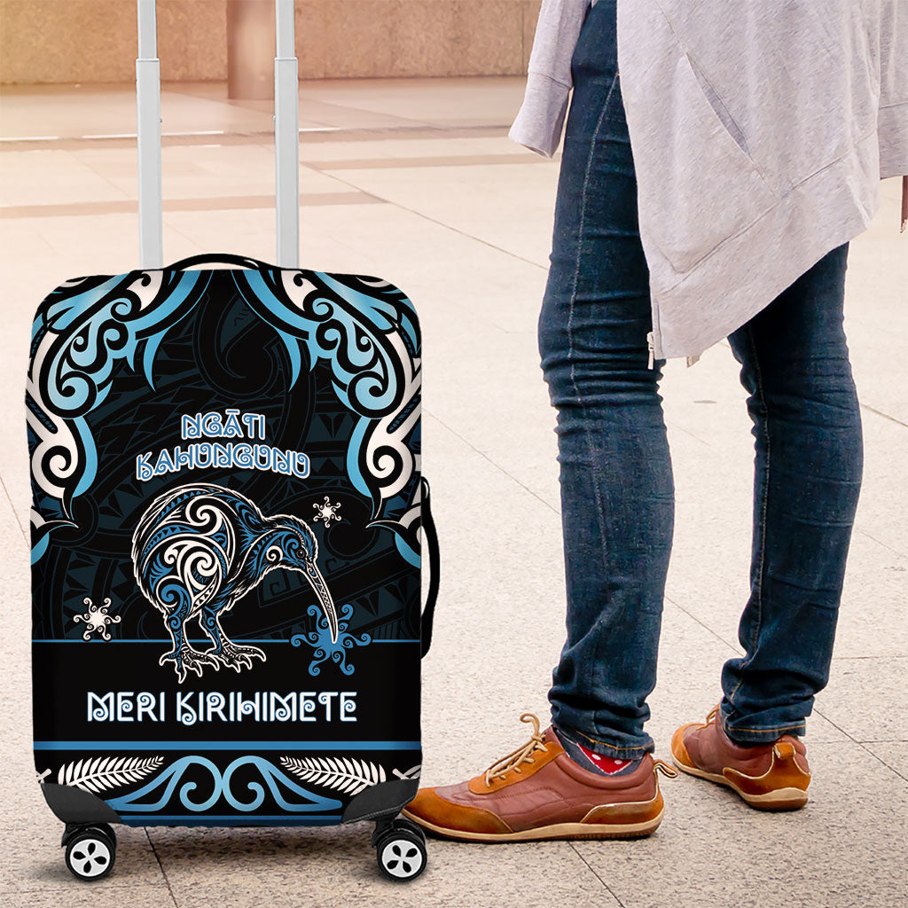 Ngati Kahungunu Aotearoa Meri Kirihimete Luggage Cover Maori Kiwi Bird Silver Fern Koru Pattern DT05 Blue - Polynesian Pride