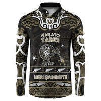 Personalised Waikato Tainui Aotearoa Meri Kirihimete Button Sweatshirt Maori Kiwi Bird Silver Fern Koru Pattern DT05 Gold - Polynesian Pride