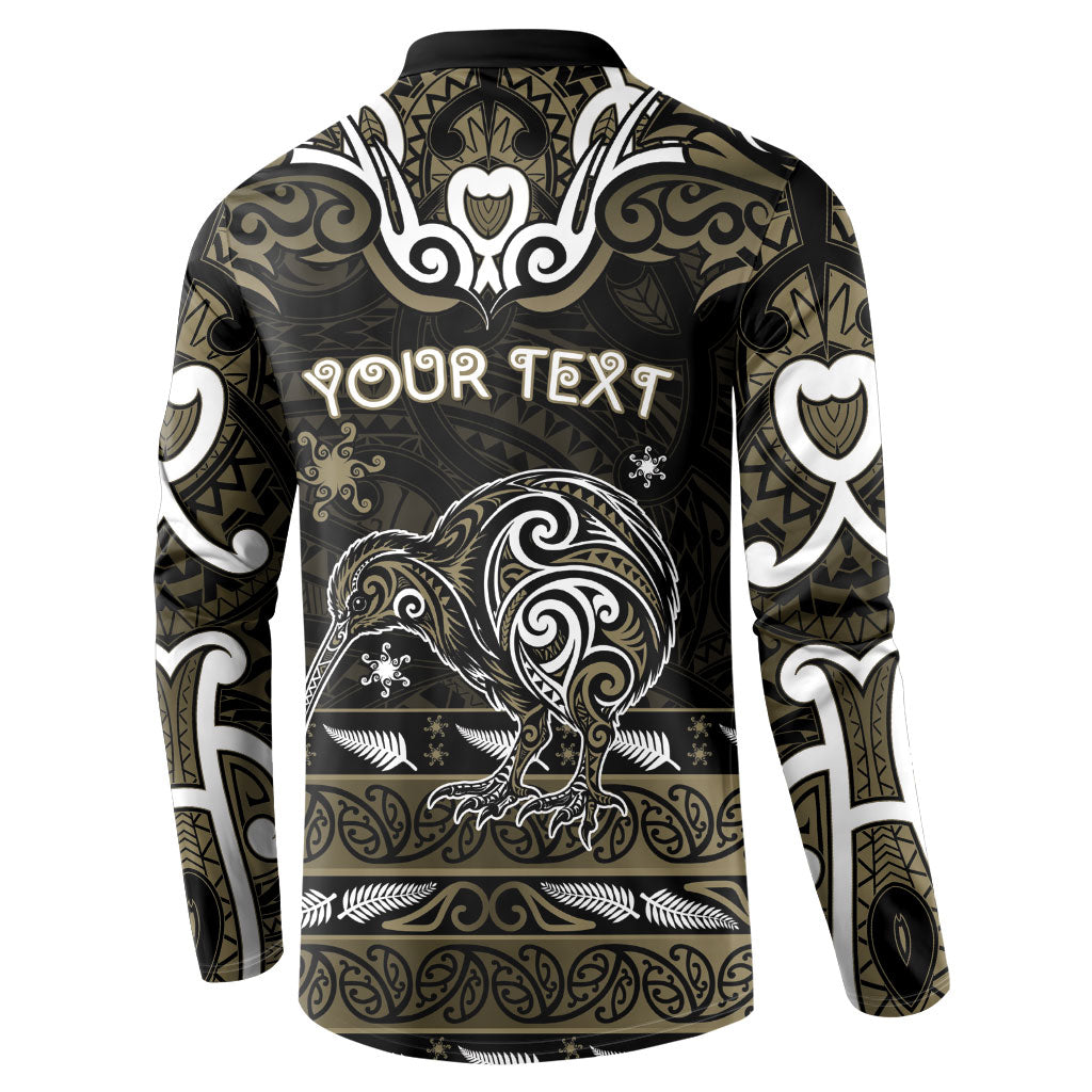 Personalised Waikato Tainui Aotearoa Meri Kirihimete Button Sweatshirt Maori Kiwi Bird Silver Fern Koru Pattern DT05 - Polynesian Pride