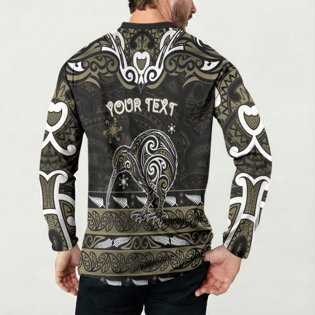 Personalised Waikato Tainui Aotearoa Meri Kirihimete Button Sweatshirt Maori Kiwi Bird Silver Fern Koru Pattern DT05 - Polynesian Pride