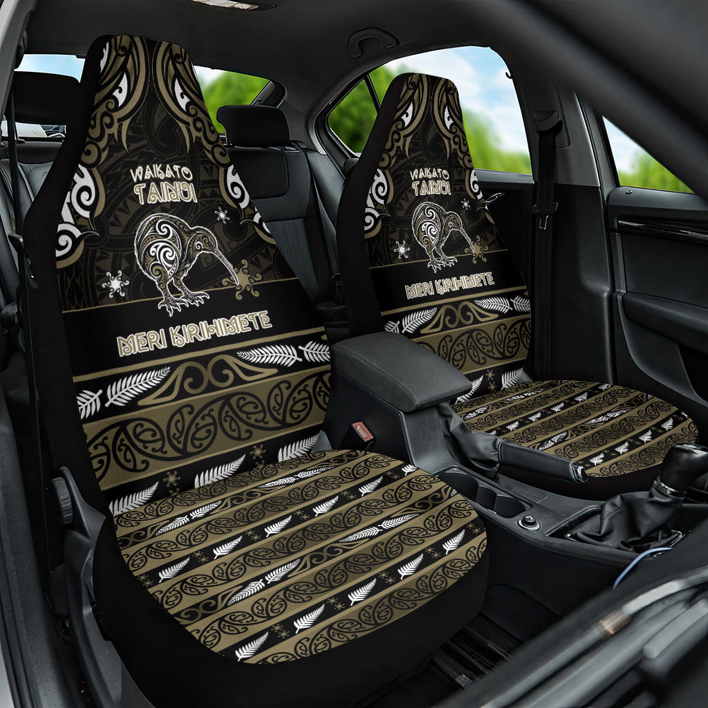 Waikato Tainui Aotearoa Meri Kirihimete Car Seat Cover Maori Kiwi Bird Silver Fern Koru Pattern DT05 One Size Gold - Polynesian Pride