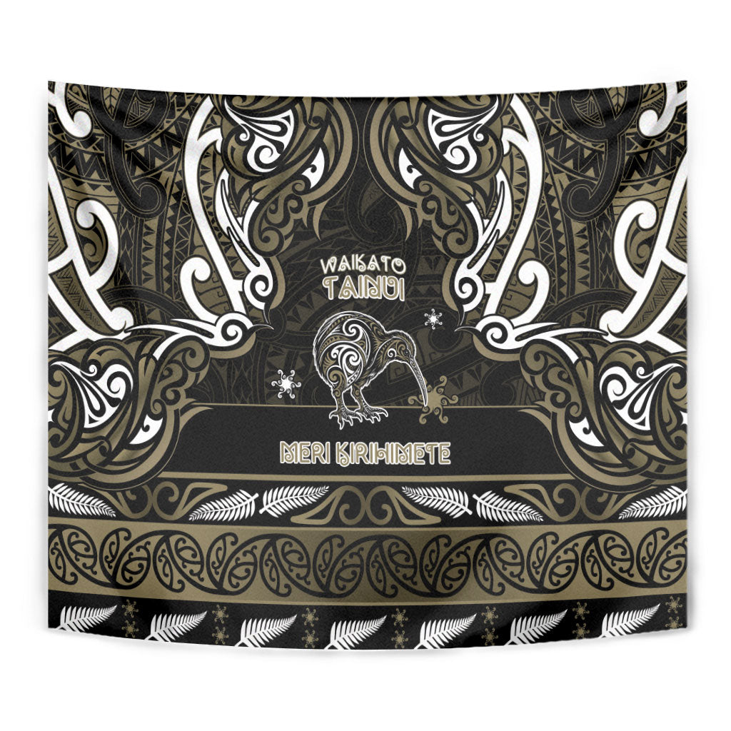Waikato Tainui Aotearoa Meri Kirihimete Tapestry Maori Kiwi Bird Silver Fern Koru Pattern DT05 - Polynesian Pride