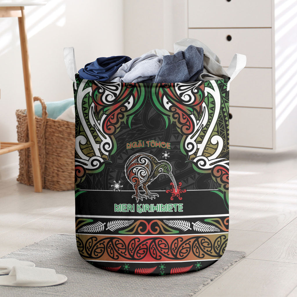Ngai Tuhoe Aotearoa Meri Kirihimete Laundry Basket Maori Kiwi Bird Silver Fern Koru Pattern DT05 Multicolor - Polynesian Pride