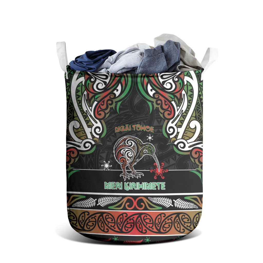 Ngai Tuhoe Aotearoa Meri Kirihimete Laundry Basket Maori Kiwi Bird Silver Fern Koru Pattern DT05 - Polynesian Pride