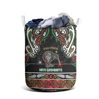 Ngai Tuhoe Aotearoa Meri Kirihimete Laundry Basket Maori Kiwi Bird Silver Fern Koru Pattern DT05 - Polynesian Pride