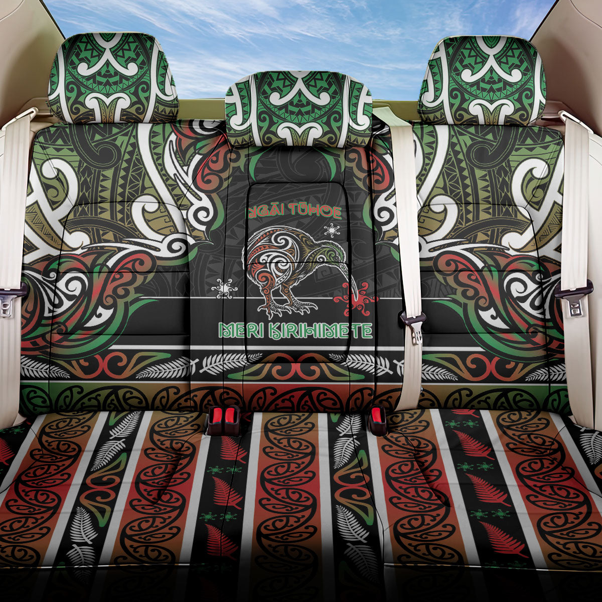 Ngai Tuhoe Aotearoa Meri Kirihimete Back Car Seat Cover Maori Kiwi Bird Silver Fern Koru Pattern DT05 One Size Multicolor - Polynesian Pride