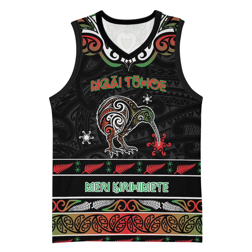 Personalised Ngai Tuhoe Aotearoa Meri Kirihimete Basketball Jersey Maori Kiwi Bird Silver Fern Koru Pattern DT05 Unisex Multicolor - Polynesian Pride