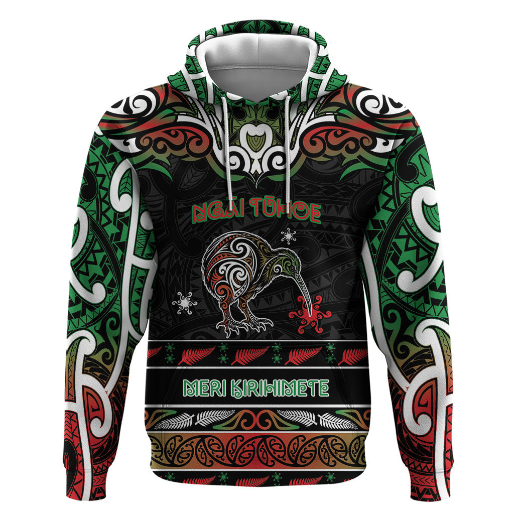 Personalised Ngai Tuhoe Aotearoa Meri Kirihimete Hoodie Maori Kiwi Bird Silver Fern Koru Pattern DT05 Pullover Hoodie Multicolor - Polynesian Pride