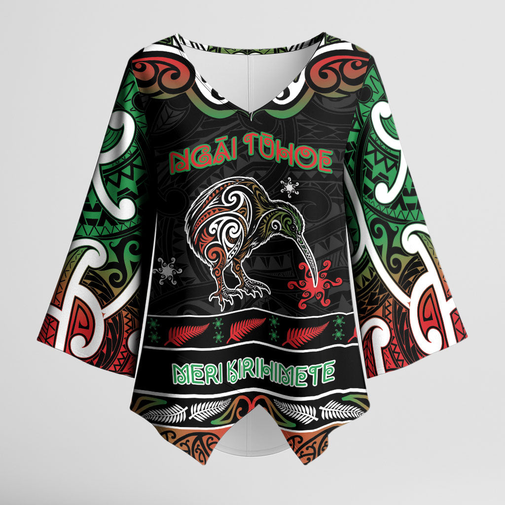 Personalised Ngai Tuhoe Aotearoa Meri Kirihimete Kimono Sleeve Blouse Maori Kiwi Bird Silver Fern Koru Pattern DT05 Female Multicolor - Polynesian Pride